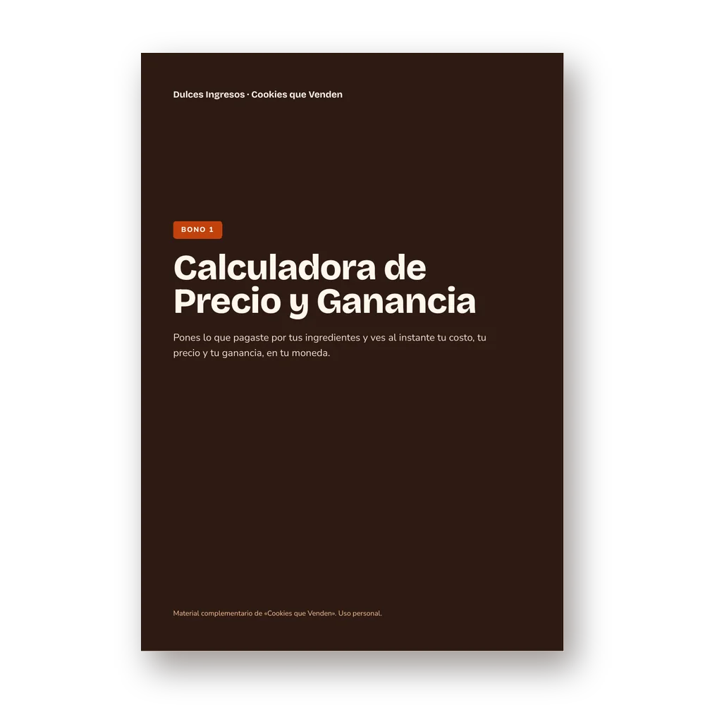 Portada del Bono 1, Calculadora de Precio y Ganancia, para saber el costo y la ganancia de cada cookie