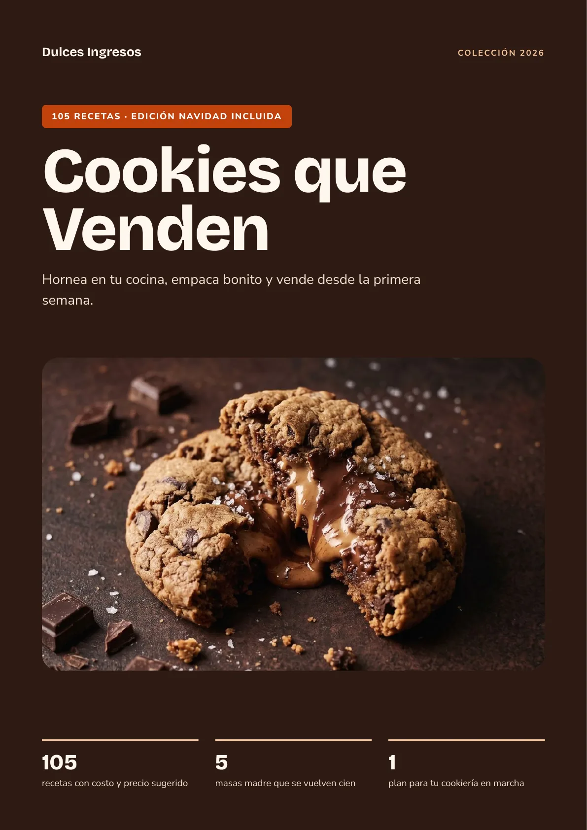 Portada del libro Cookies que Venden con una cookie rellena de chocolate partida