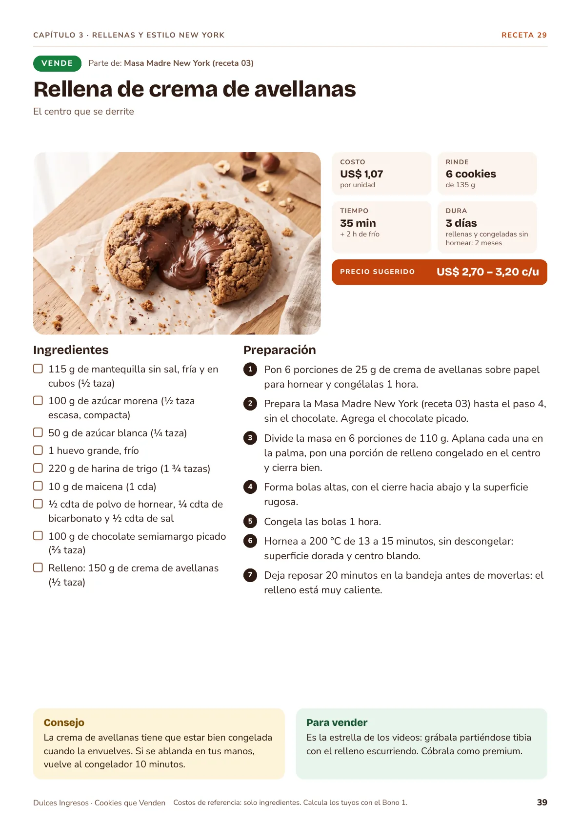Página de la receta 29, cookie rellena de crema de avellanas estilo New York
